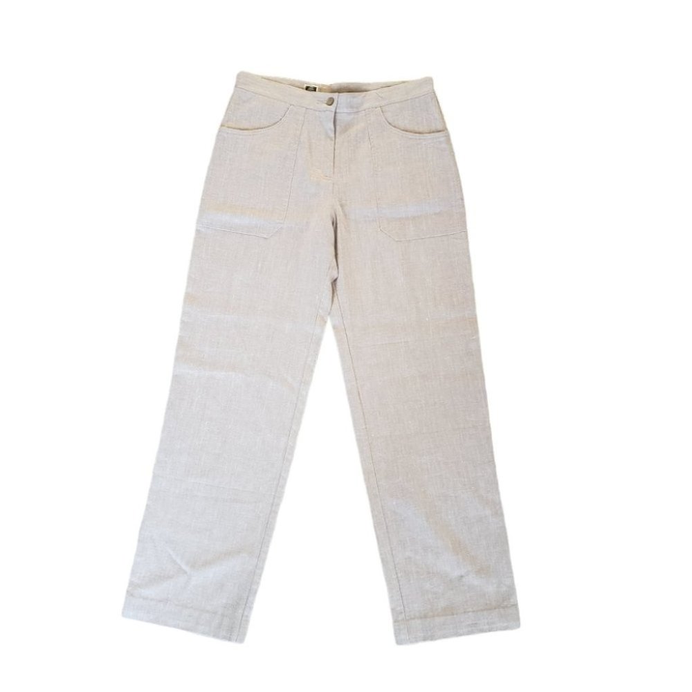 Tilley beige hemp trouser pants high rise straight leg relaxed fit sz 10